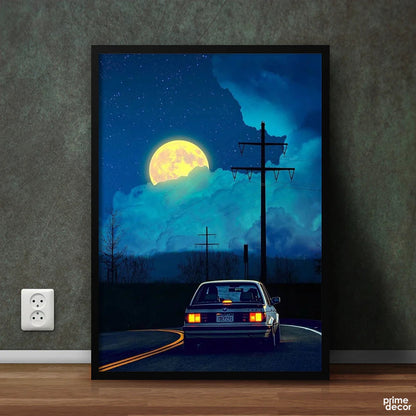 BMW E30 With Moon | Car Poster Wall Art
